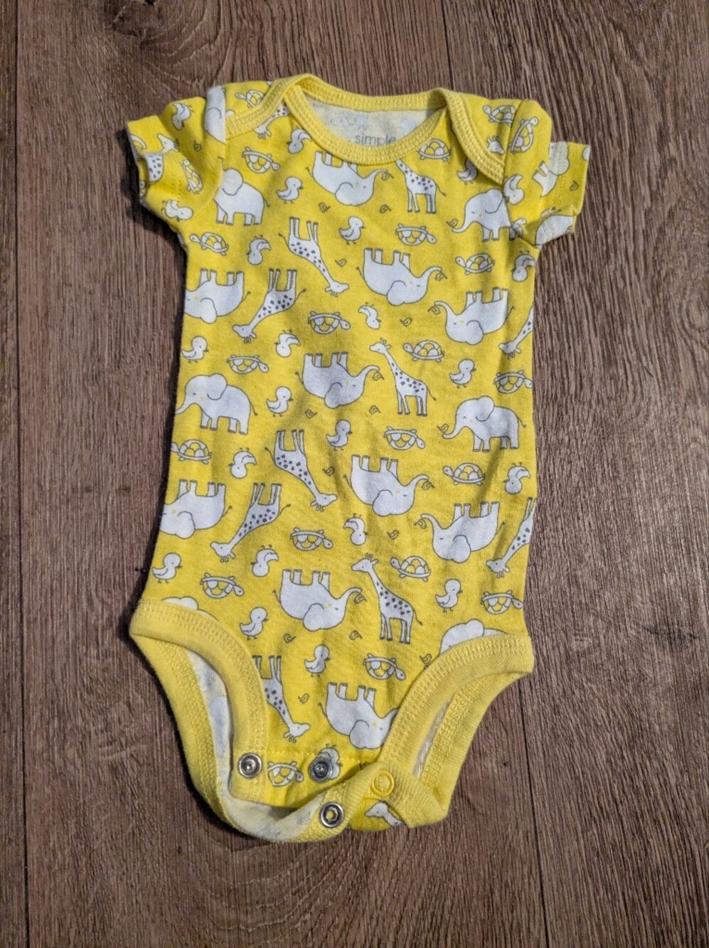 Simple Yellow Baby One-Piece Bodysuit with White Animal Print